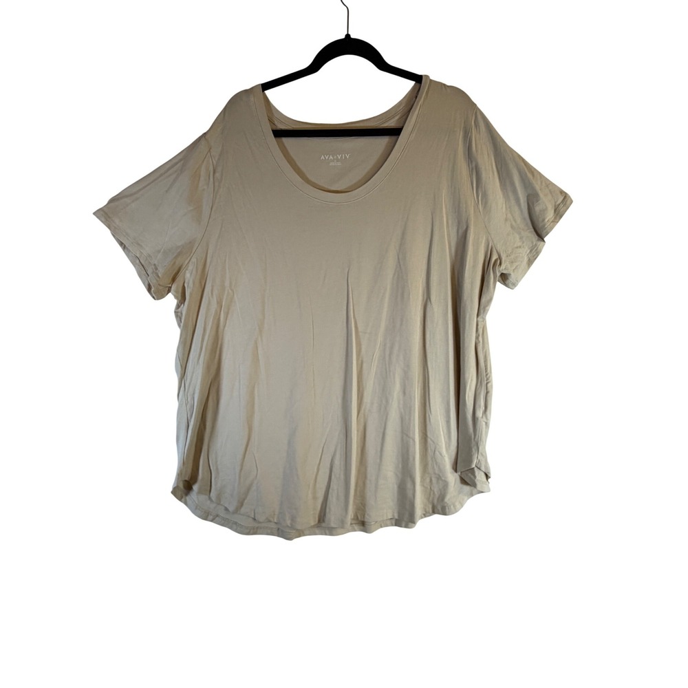 Ava & Viv Womens 2X Tan Scoop Neck Short Sleeve Cotton Modal Stretch T-Shirt